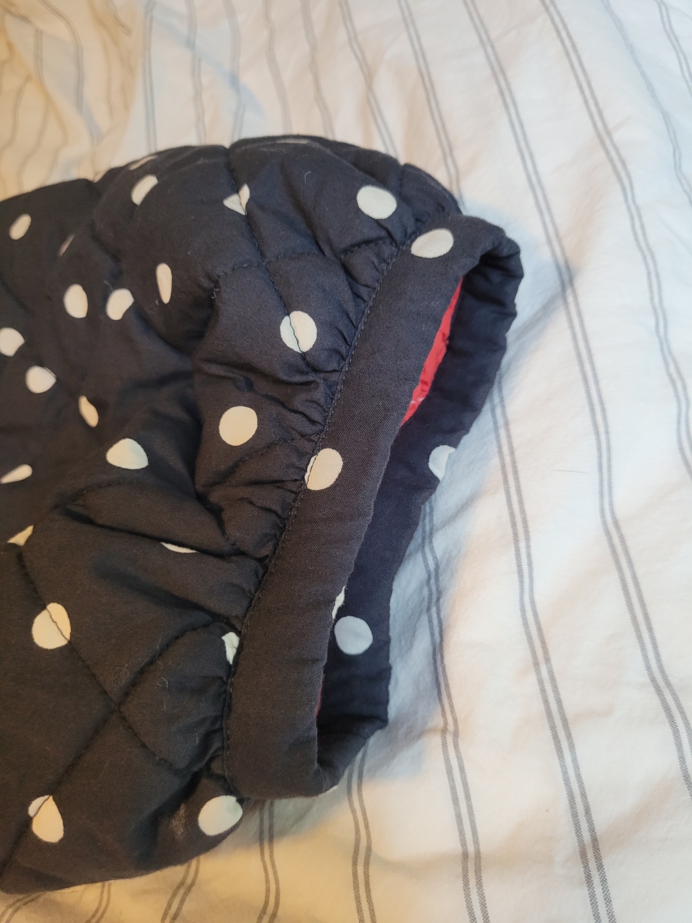 Clare V Navy and White Polka Dot Quilted Puff Sleeve Jacket - Picture 9 of 10
